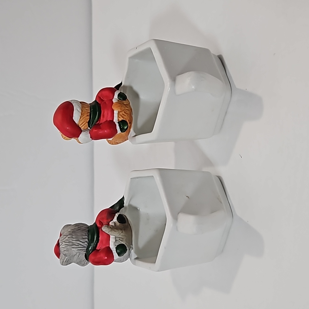 House of Lloyd Christmas Around the World VTG (2) Bear Candle Holders White Red - Picture 5 of 9